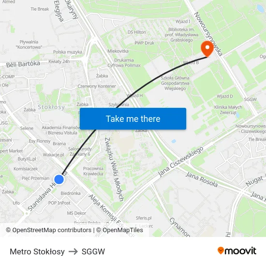 Metro Stokłosy to SGGW map