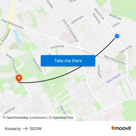 Kosiarzy to SGGW map