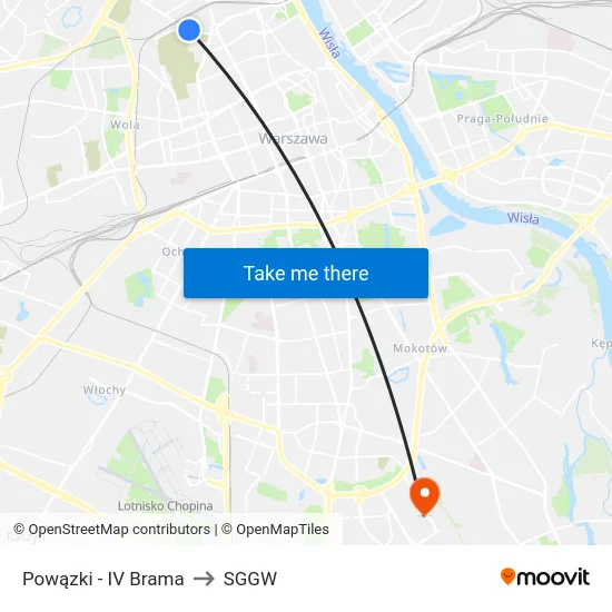 Powązki - IV Brama to SGGW map