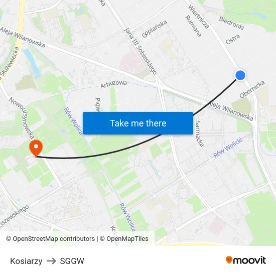 Kosiarzy to SGGW map