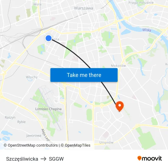 Szczęśliwicka to SGGW map