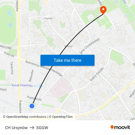CH Ursynów to SGGW map