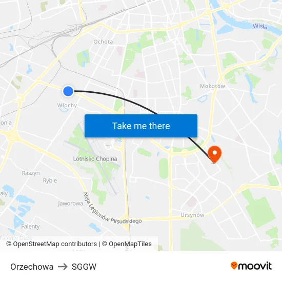 Orzechowa to SGGW map