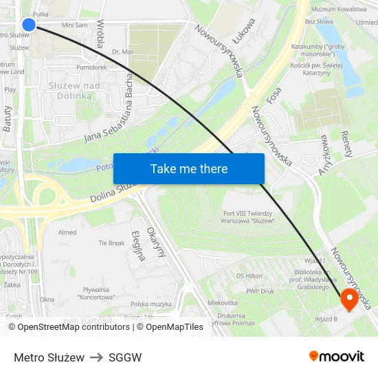 Metro Służew to SGGW map