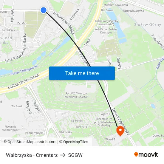 Wałbrzyska - Cmentarz to SGGW map