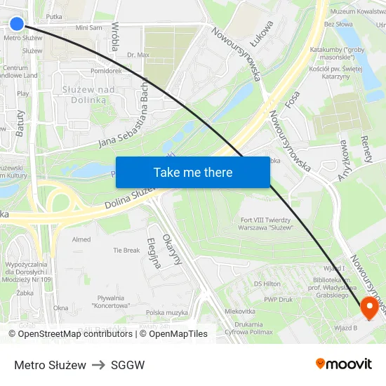 Metro Służew to SGGW map