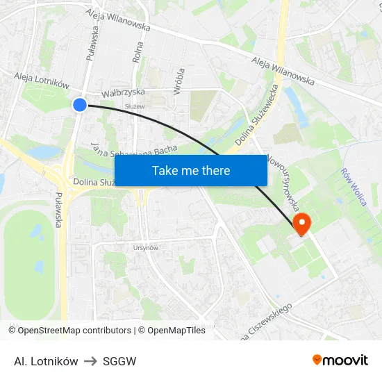 Al. Lotników to SGGW map