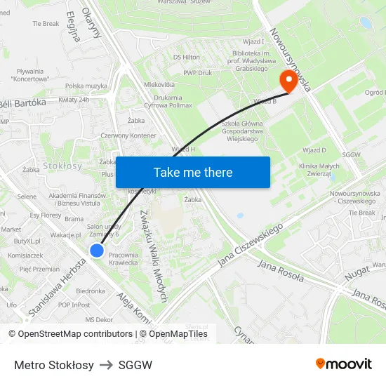 Metro Stokłosy to SGGW map