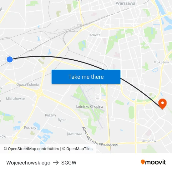 Wojciechowskiego to SGGW map