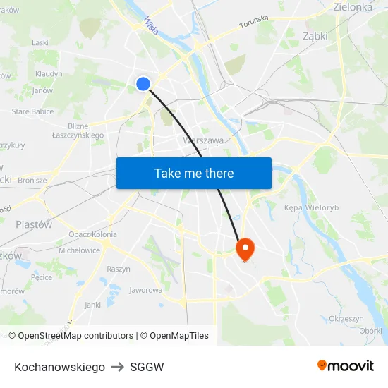 Kochanowskiego to SGGW map