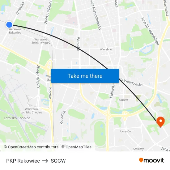 PKP Rakowiec to SGGW map