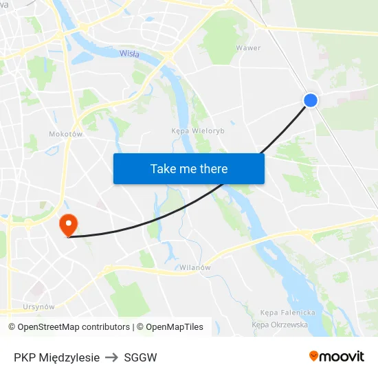 PKP Międzylesie to SGGW map