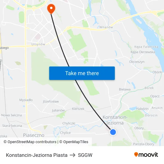 Konstancin-Jeziorna Piasta to SGGW map