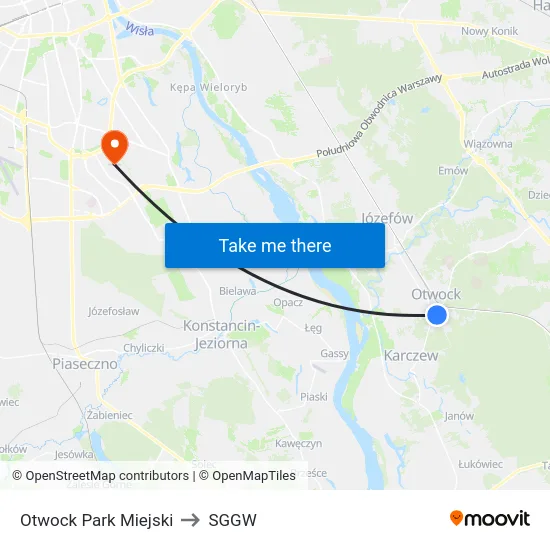 Otwock Park Miejski to SGGW map