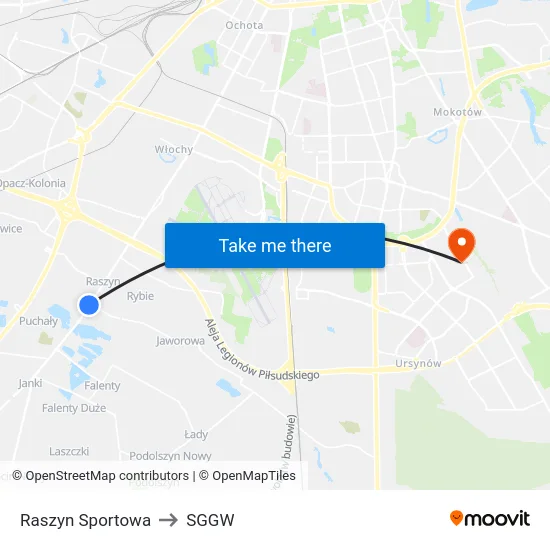 Raszyn Sportowa to SGGW map