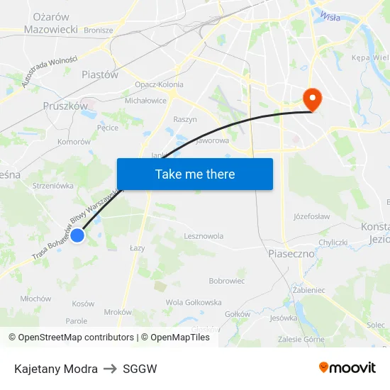 Kajetany Modra to SGGW map