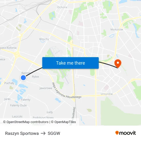 Raszyn Sportowa to SGGW map