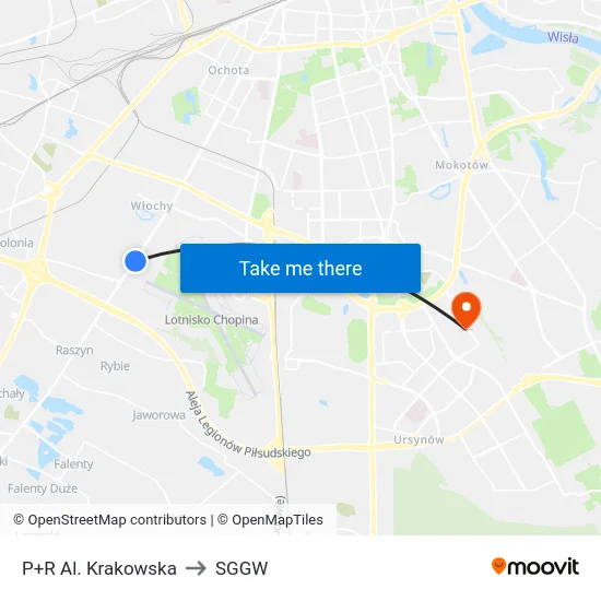 P+R Al. Krakowska to SGGW map