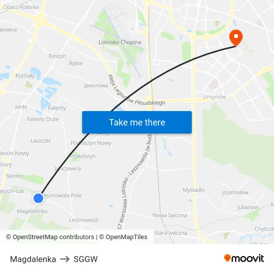Magdalenka to SGGW map