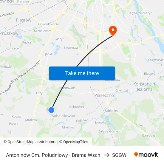 Antoninów Cm. Południowy - Brama Wsch. to SGGW map