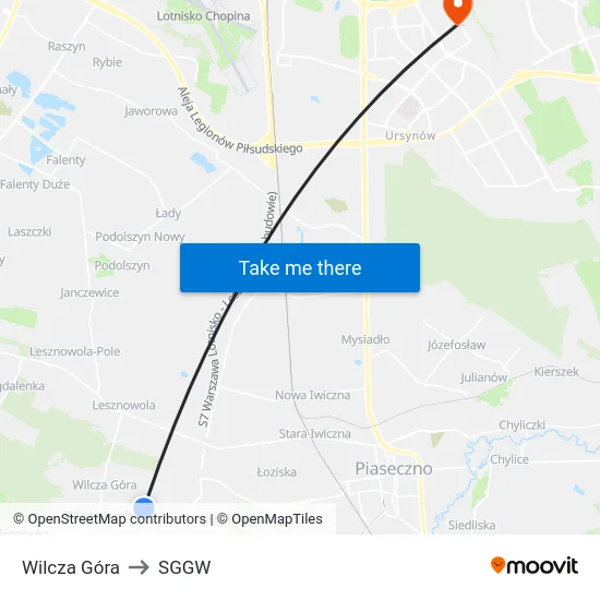 Wilcza Góra to SGGW map