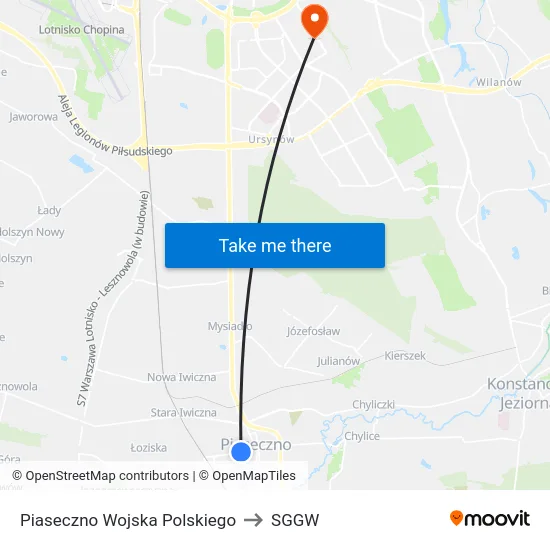Piaseczno Wojska Polskiego to SGGW map