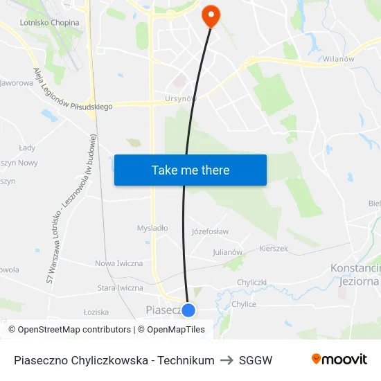 Piaseczno Chyliczkowska - Technikum to SGGW map