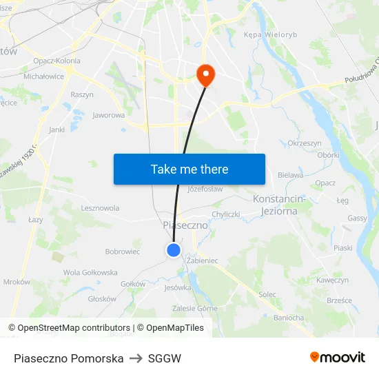 Piaseczno Pomorska to SGGW map