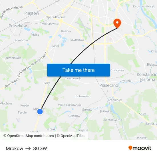 Mroków to SGGW map