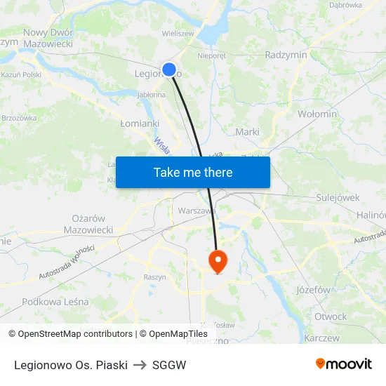 Legionowo Os. Piaski to SGGW map