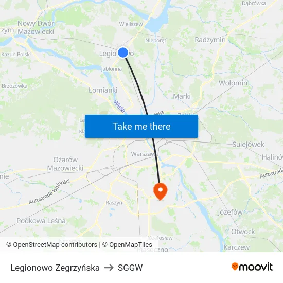 Legionowo Zegrzyńska to SGGW map