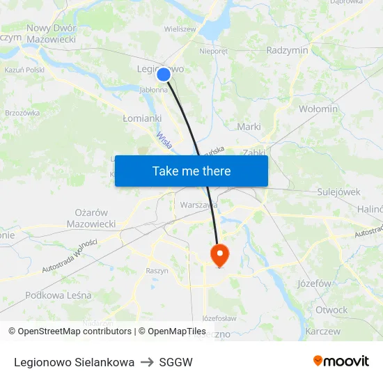 Legionowo Sielankowa to SGGW map