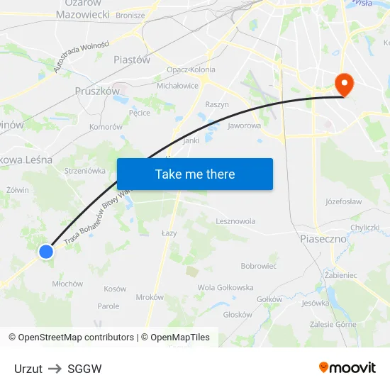 Urzut to SGGW map