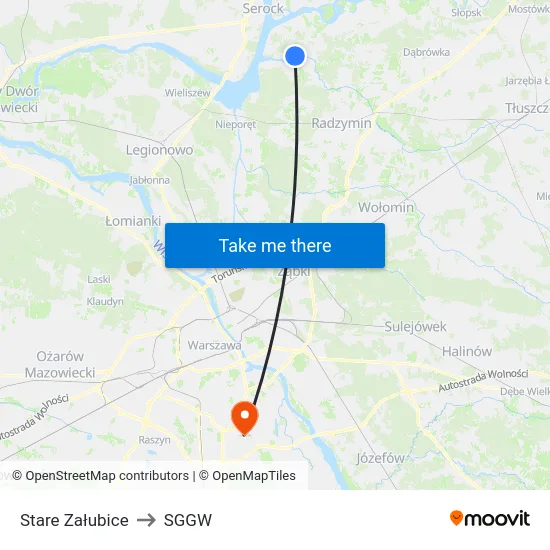 Stare Załubice to SGGW map