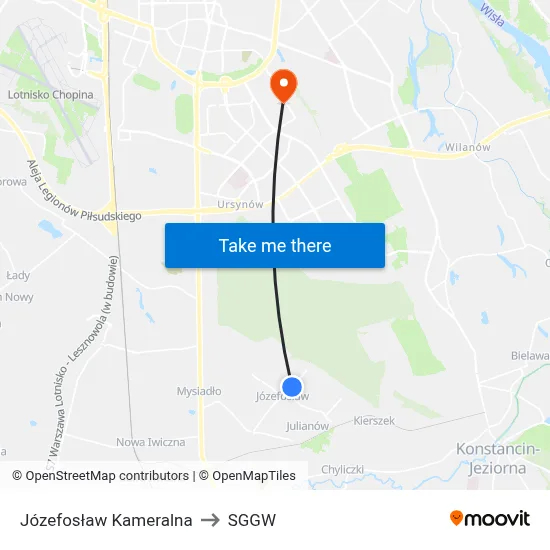 Józefosław Kameralna to SGGW map