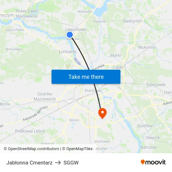Jabłonna Cmentarz to SGGW map