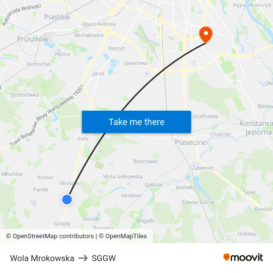 Wola Mrokowska to SGGW map