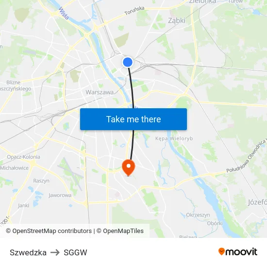 Szwedzka to SGGW map