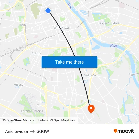 Anielewicza to SGGW map
