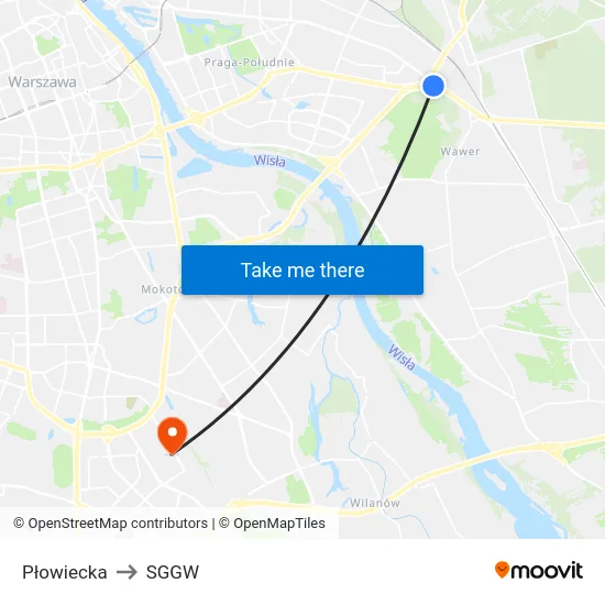 Płowiecka to SGGW map