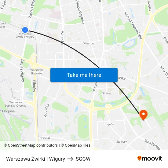 Warszawa Żwirki I Wigury to SGGW map