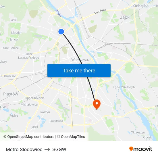 Metro Słodowiec to SGGW map