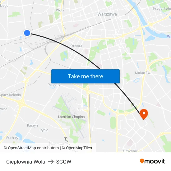 Ciepłownia Wola to SGGW map