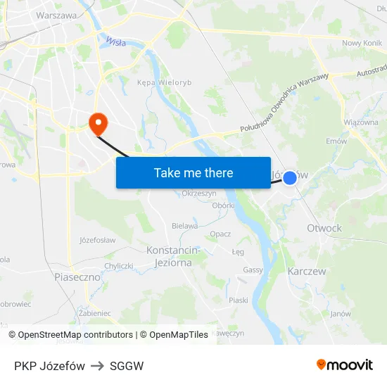PKP Józefów to SGGW map