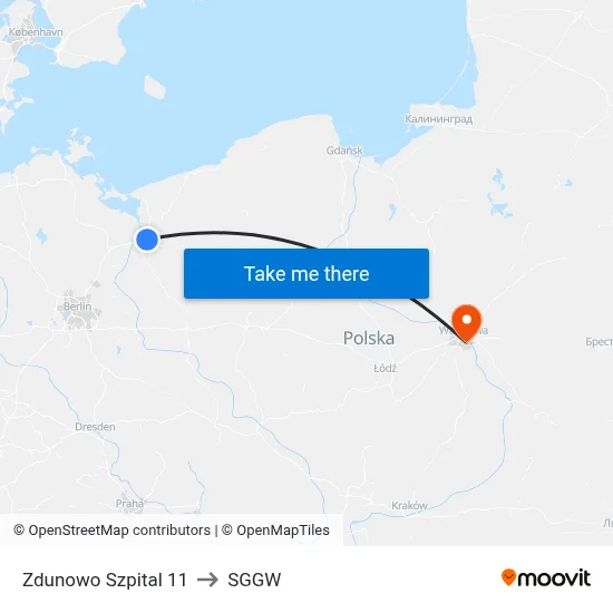 Zdunowo Szpital 11 to SGGW map