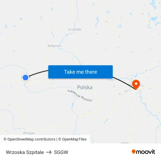 Wrzoska Szpitale to SGGW map
