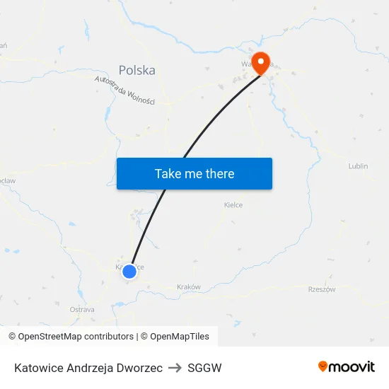 Katowice Andrzeja Dworzec to SGGW map