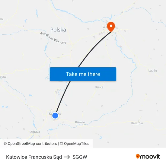 Katowice Francuska Sąd to SGGW map