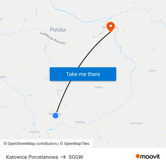 Katowice Porcelanowa to SGGW map