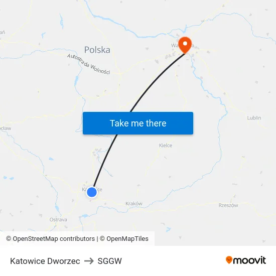Katowice Dworzec to SGGW map